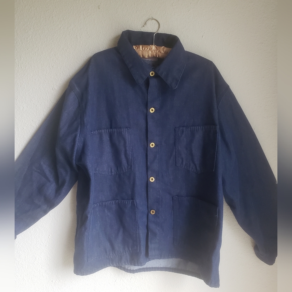 Vintage 1980 union male chore utility denim jacket stone cutter. Made in USA